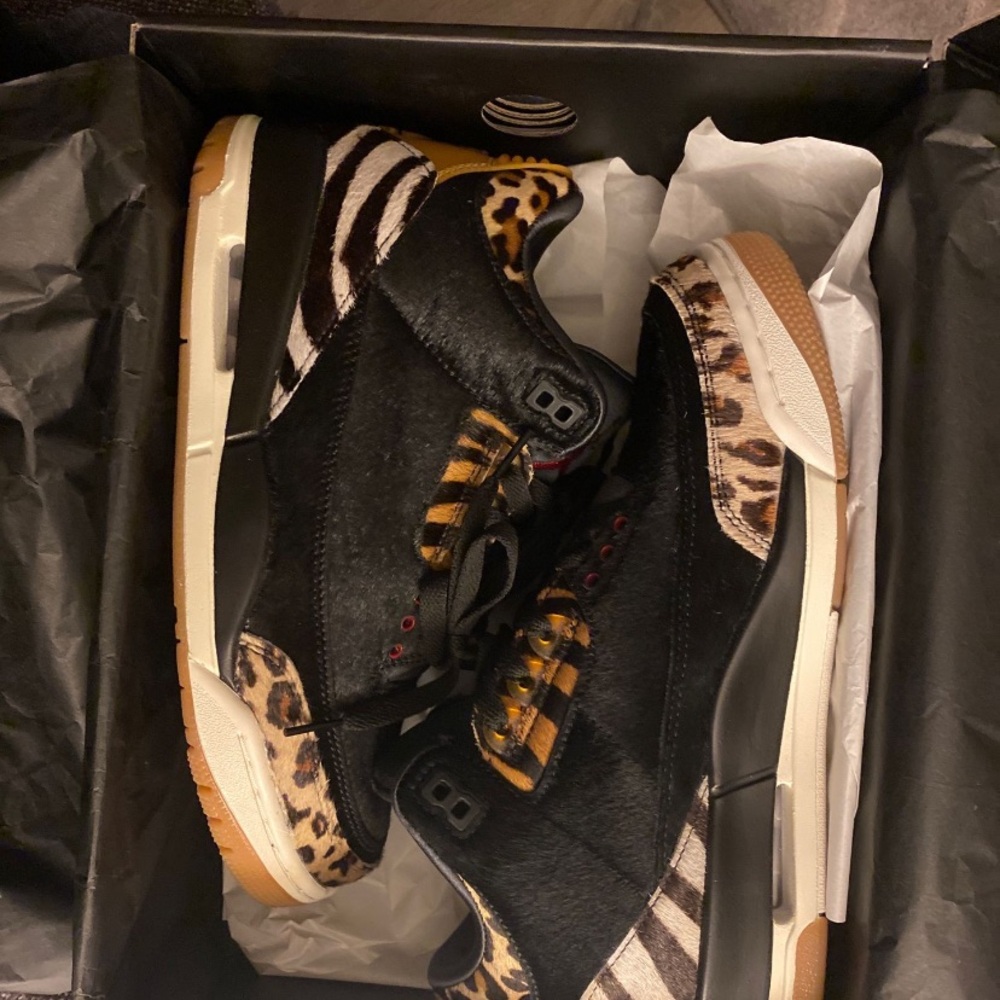 Air Jordan 3 Retro Black and Brown Animal Print Sneakers